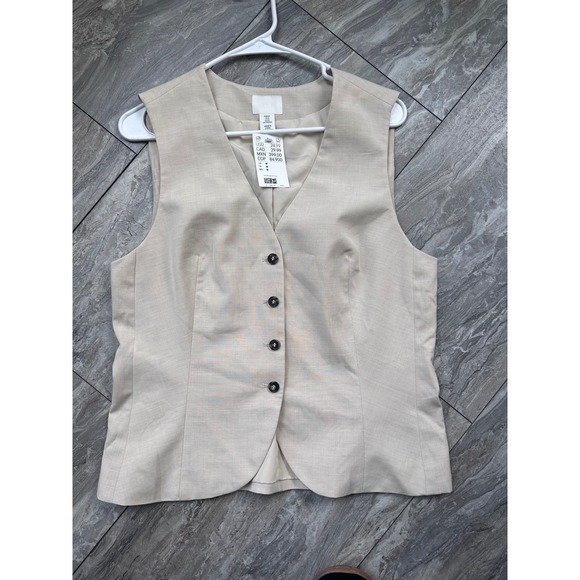 H&M Tops - H&M Beige Tailored Button Front Vest Women's Medium NWT Sleeveless